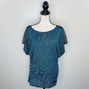Cecilia Prado Teal Metallic Knit Dolman Top Womens M Casual Cocktail Date Night